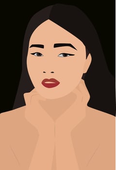 Girl with red lips, illustration, vector on white background.