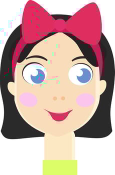 Girl with bow, illustration, vector on white background.