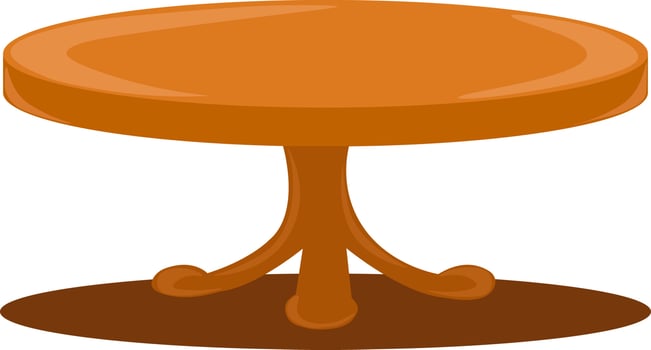 Round wooden table, illustration, vector on white background.