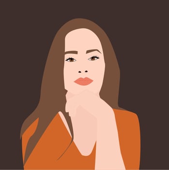 Girl with orange sweater, illustration, vector on white background.