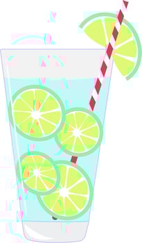 Lime juice with straw, illustration, vector on white background.