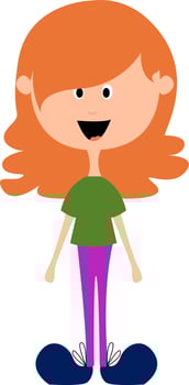 Girl with big shoes, illustration, vector on white background.