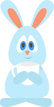 Bunny with tea, illustration, vector on white background.