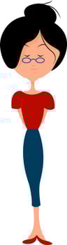 Woman with red shirt, illustration, vector on white background.
