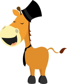 Giraffe with hat, illustration, vector on white background.