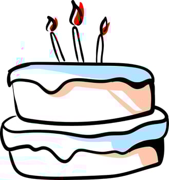 Birthday cake drawing, illustration, vector on white background.
