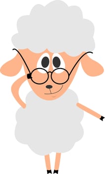 Lamb with glasses, illustration, vector on white background.
