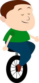 Kid on monocycle, illustration, vector on white background.