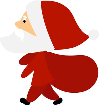 Santa with present, illustration, vector on white background.
