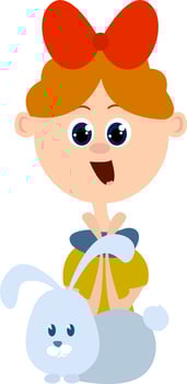 Girl with bunny, illustration, vector on white background.