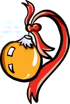 Christmas ball with bow, illustration, vector on white background.