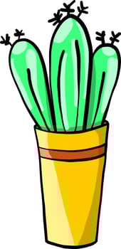 Cactus in yellow pot, illustration, vector on white background.