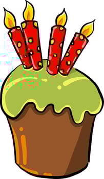 Cake with candles, illustration, vector on white background.