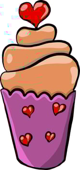 Cupcake with heart, illustration, vector on white background.