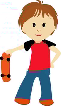 Boy with skateboard, illustration, vector on white background.