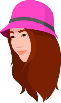 Chinese woman with hat, illustration, vector on white background