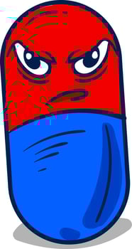 Angry capsule, illustration, vector on white background