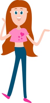 Girl with pink shirt, illustration, vector on white background