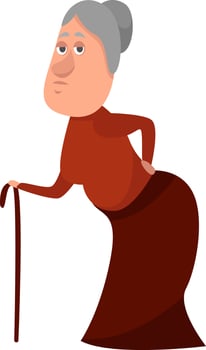Old woman with stick, illustration, vector on white background
