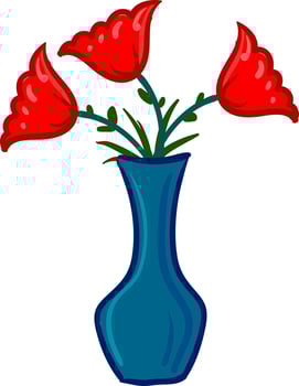 Red flowers in vase, illustration, vector on white background