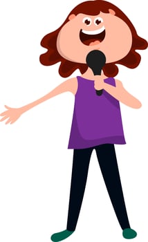 Singer sing on mic, illustration, vector on white background