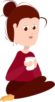 Woman at home drinking tea, illustration, vector on white background