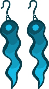 Blue earrings , illustration, vector on white background