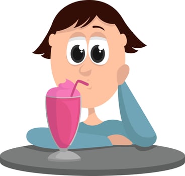 Girl drinking drink , illustration, vector on white background