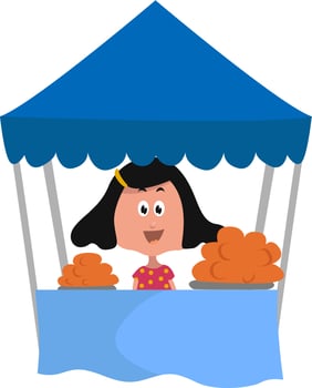 Girl under blue tent , illustration, vector on white background