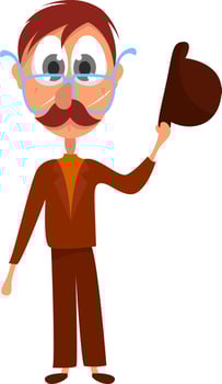Man with hat and glasses , illustration, vector on white background