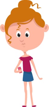 Girl with pink phone , illustration, vector on white background