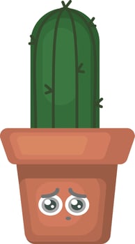 Cactus in sad pot , illustration, vector on white background