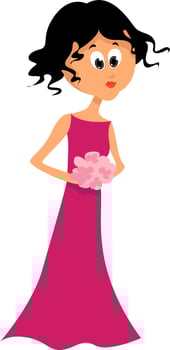 Bridesmaid in pink dress, illustration, vector on white background