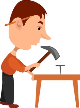 Man with a hammer, illustration, vector on white background