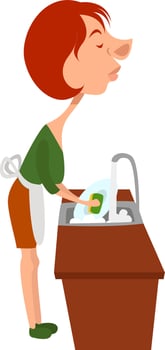 Woman doing housework, illustration, vector on white background
