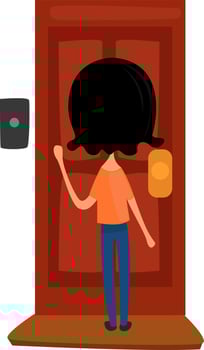 Girl knocking on the door, illustration, vector on white background