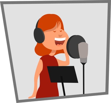 Woman in recording studio, illustration, vector on white background