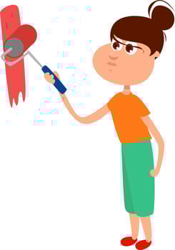 Woman painting walls, illustration, vector on white background