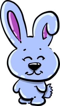 Satisfied little blue bunny, illustration, vector on white background