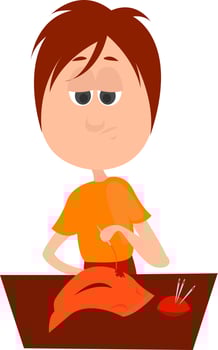 Woman sewing, illustration, vector on white background