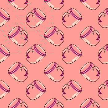 Pink cup, seamless pattern on pink background. vector