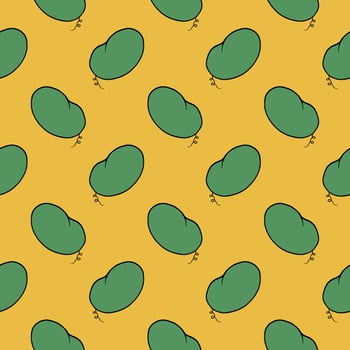Green bean, seamless pattern on yellow background. vector