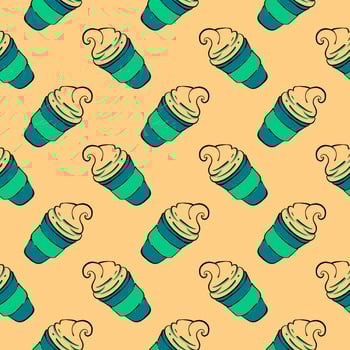 Ice cream in a cup, seamless pattern on yellow background. vector