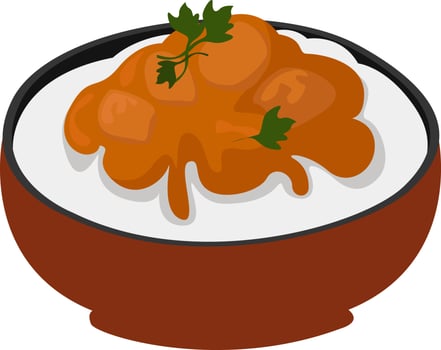 Delicious curry, illustration, vector on white background.