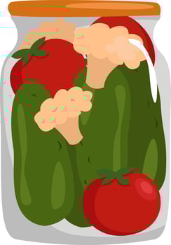 Mixed pickle salad, illustration, vector on white background.