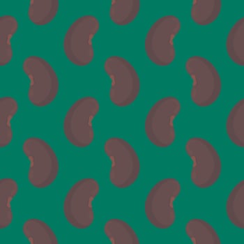 Black beans,seamless pattern on dark green background. vector