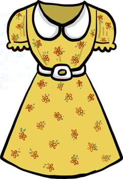 Pretty yellow dress, illustration, vector on white background.