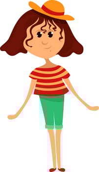 Girl with a small hat, illustration, vector on white background.