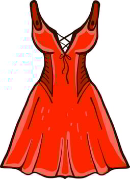 Pretty red dress, illustration, vector on white background.