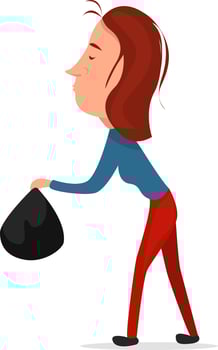 Taking out the trash, illustration, vector on white background.